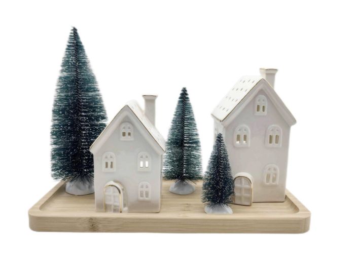 Miniature Christmas Village with LED Lit Porcelain Houses