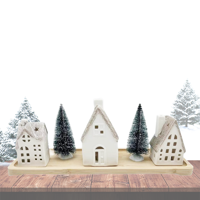 Ceramic White Glitter LED Christmas Village Sets