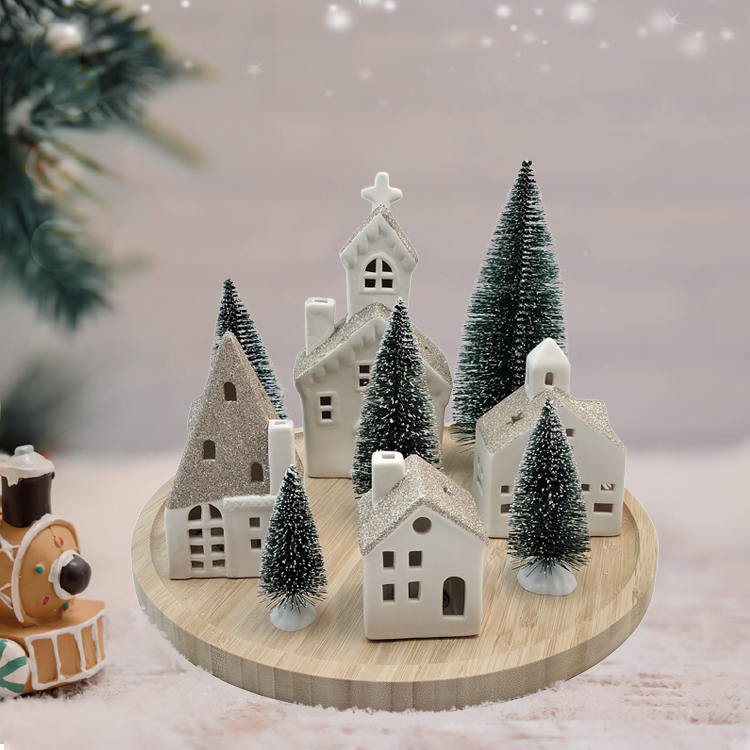 Miniature Christmas Village Sequined ceramic Christmas house set