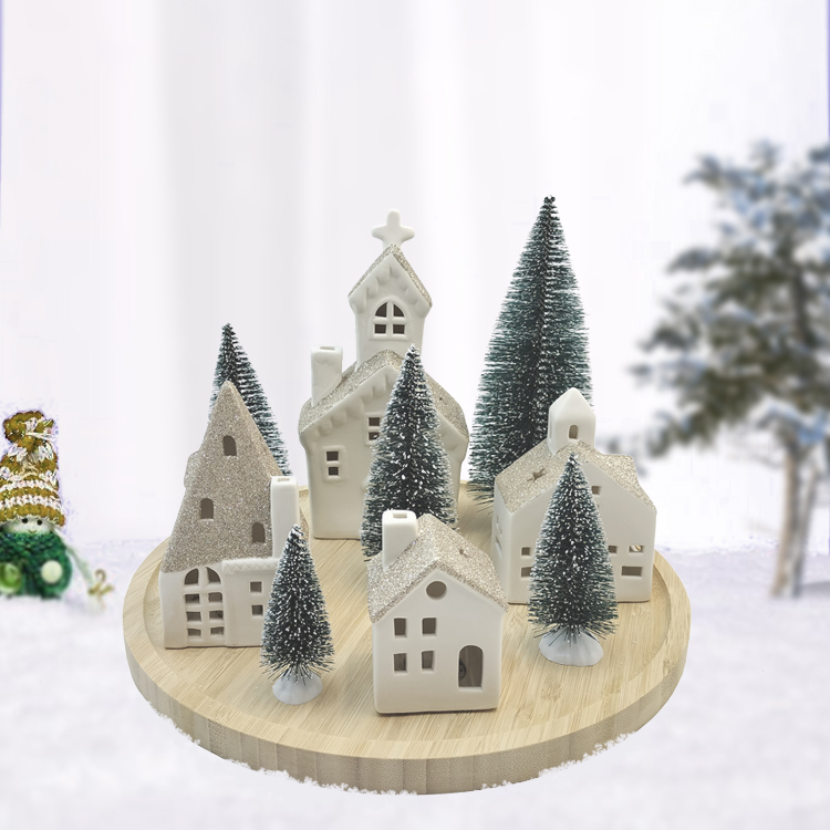 Miniature Christmas Village Sequined ceramic Christmas house set