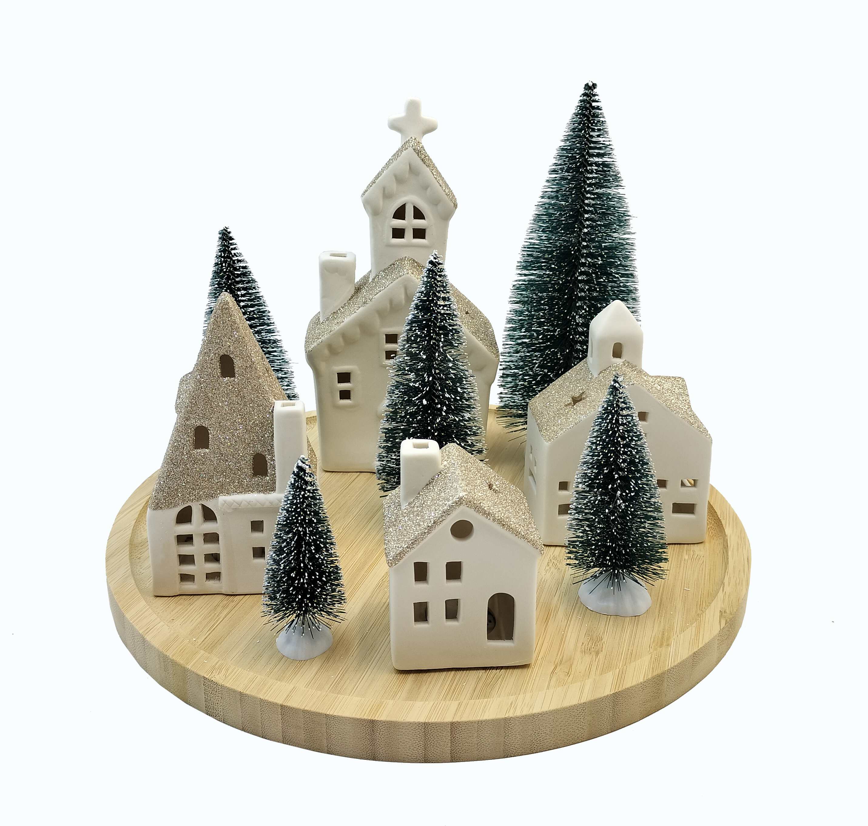 Miniature Christmas Village Sequined ceramic Christmas house set