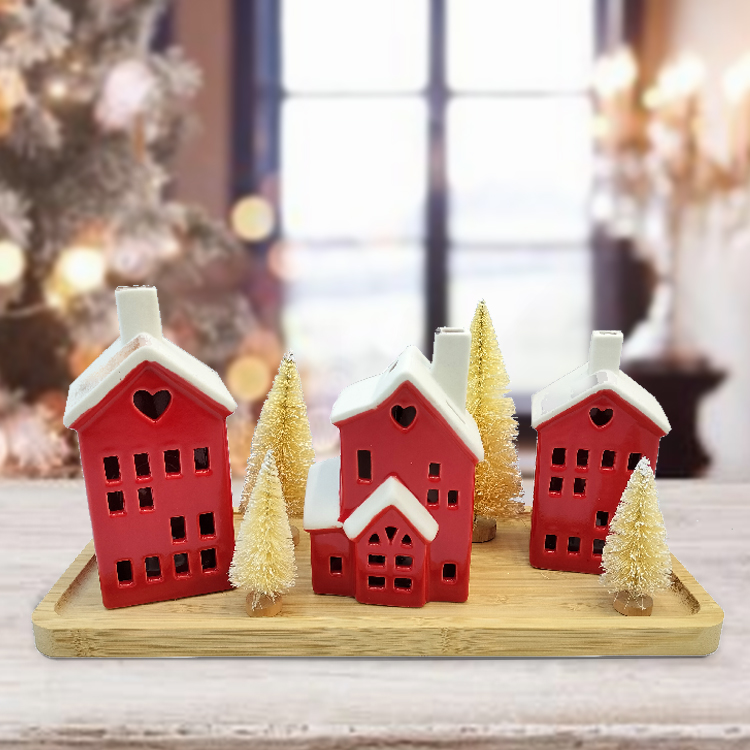 Red ceramic Christmas House Christmas Village set