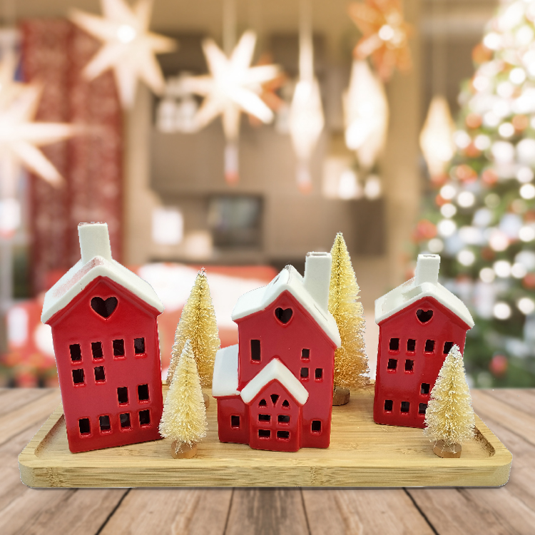 Red ceramic Christmas House Christmas Village set