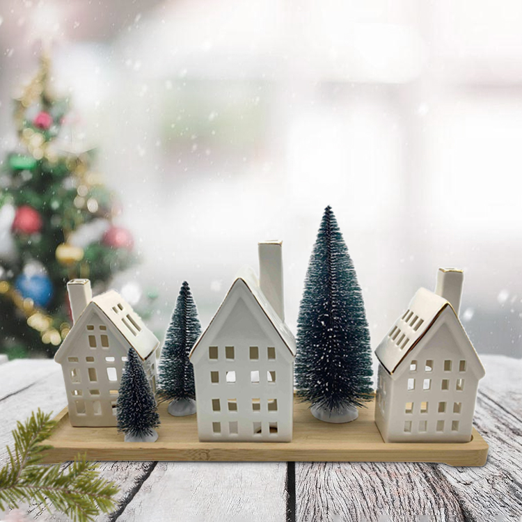 White ceramic Christmas Village House set ceramic lighted christmas village set