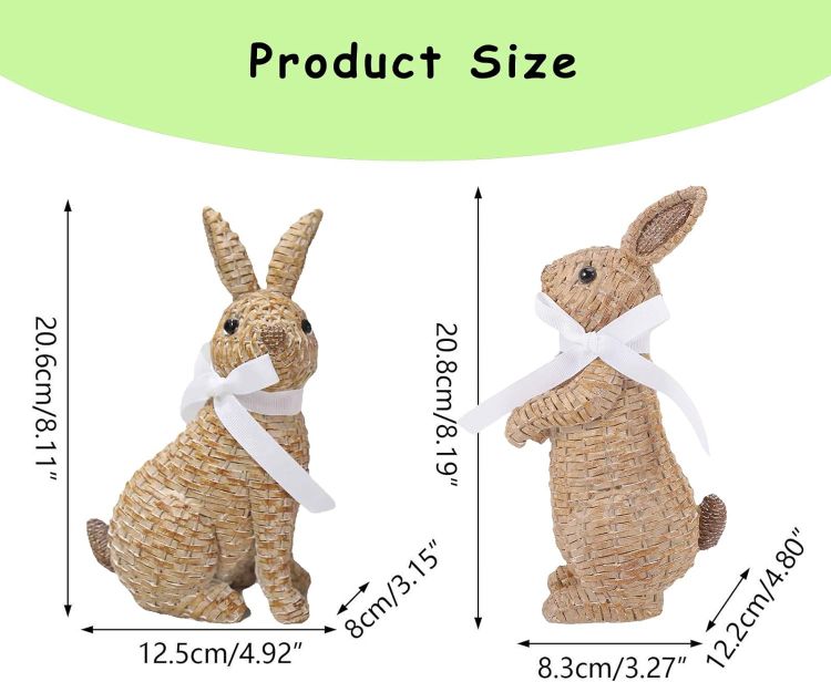 Rattan Effect Resin Bunny Easter Decor,Spring Bunnies Decoration Statue Figurine