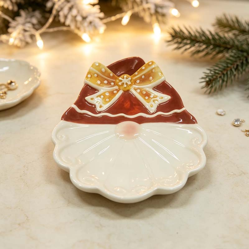 Nordic Fairy-Tale Hand-Painted Christmas Gnome Ceramic Shallow Dish