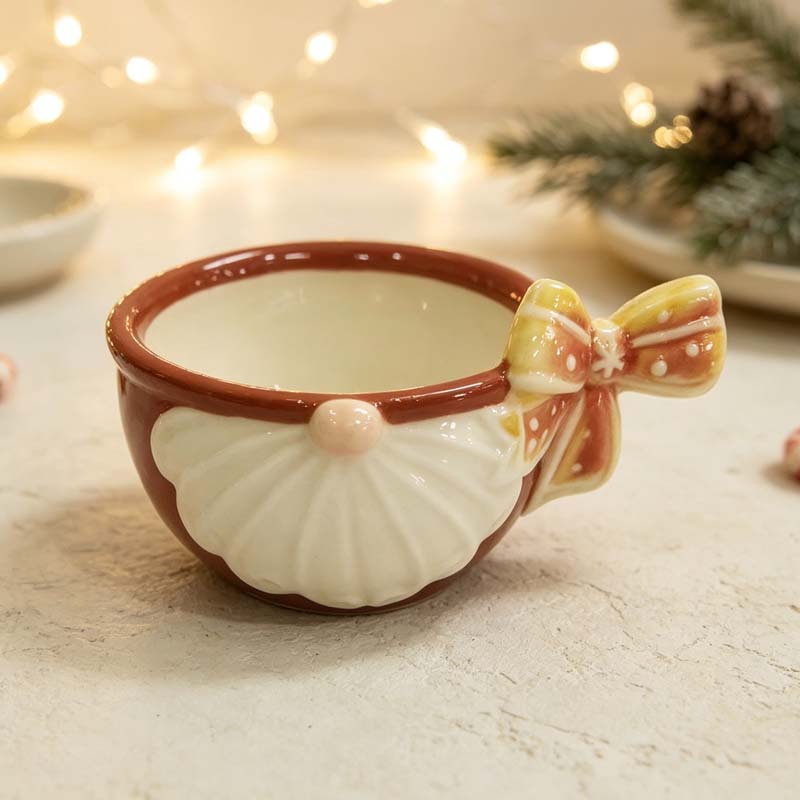 Creative Santa Beard Bow Ceramic Shallow Cup with Side Ear