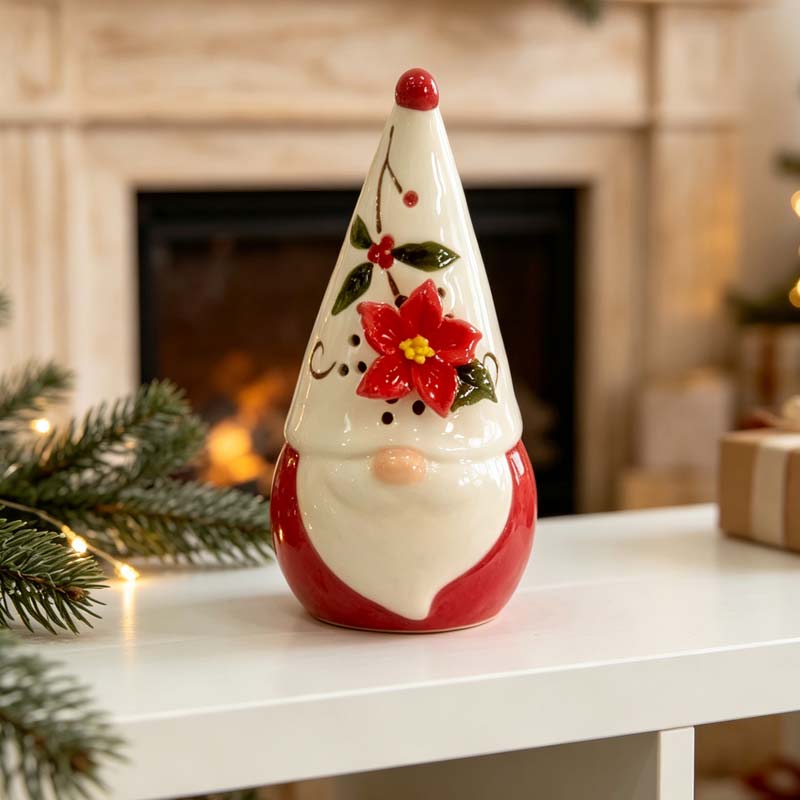 Creative Santa Ceramic Mini Figurine - Red Christmas Flower Decor Cone-Shaped Home Ornament
