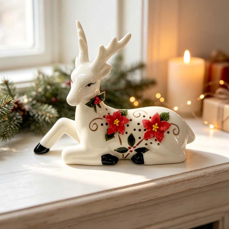 Creative Christmas Elk White Ceramic Mini Figurine