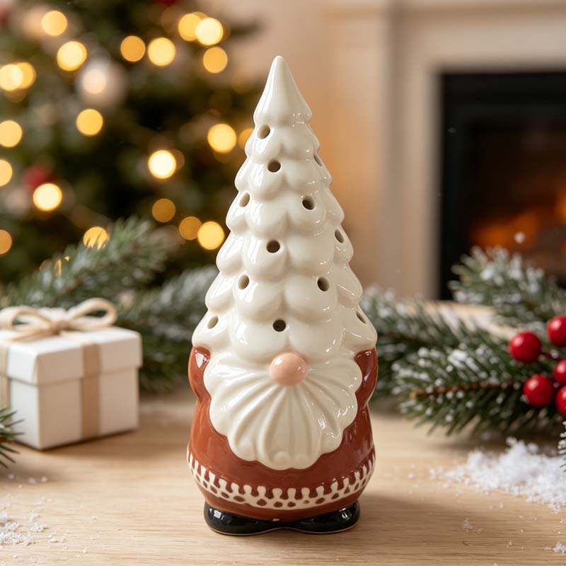 Hand-Painted Hollow-Out Ceramic Gnome Christmas Figurine