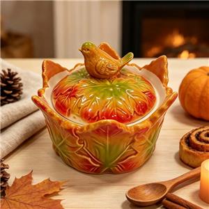 Maisonnette creuse en céramique 3D à motif de feuilles d'érable d'automne