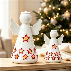Star Hollow Ceramic Angel Figurine Set, Christmas Holiday Atmosphere Decor Light