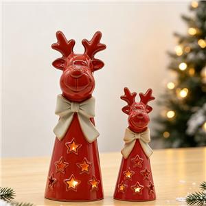 Cute Reindeer Ceramic Ornament with Starry Glow Cutout Design | Exquisite Holiday Party Favor