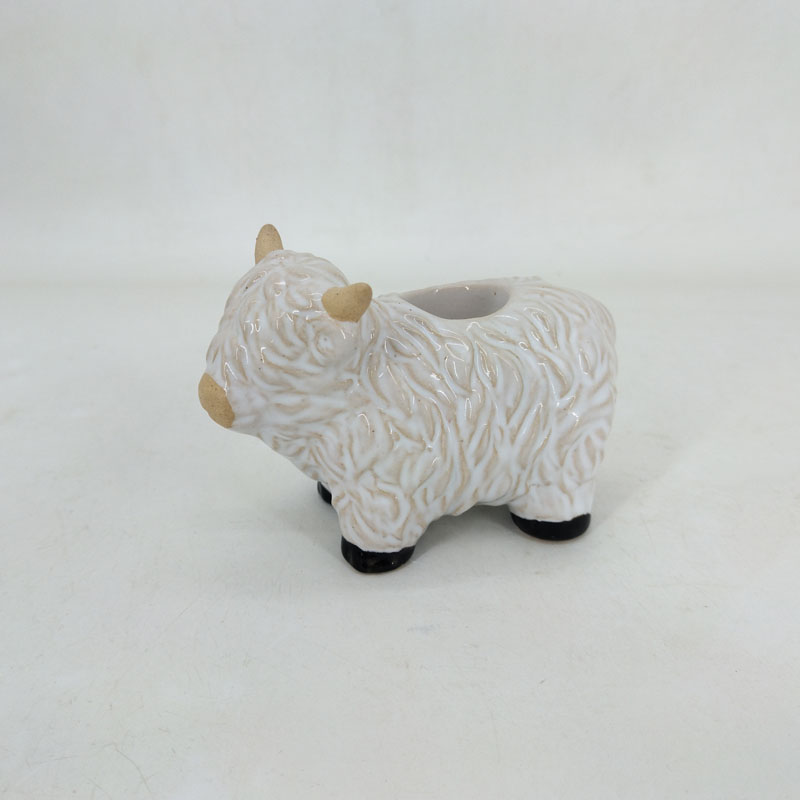 Highland Cow Shaped Ceramic Candle Holder, Textured Yak Tabletop Decor Figurine
