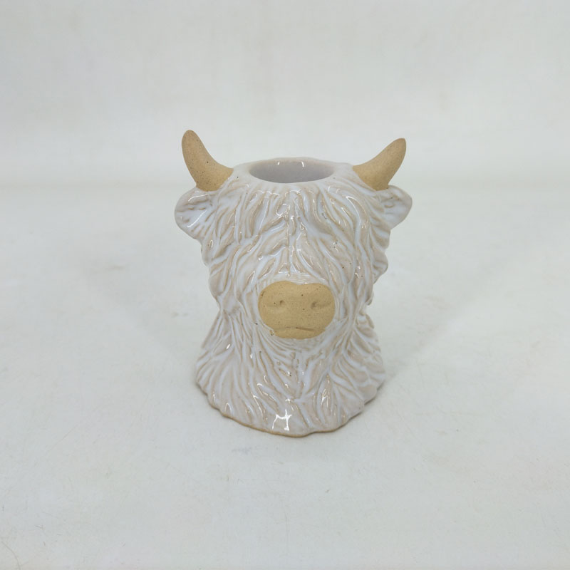 White Ceramic Highland Cow Head Planter, Rustic Highland Cow Vase Succulent Plant Pot Home Table Decor