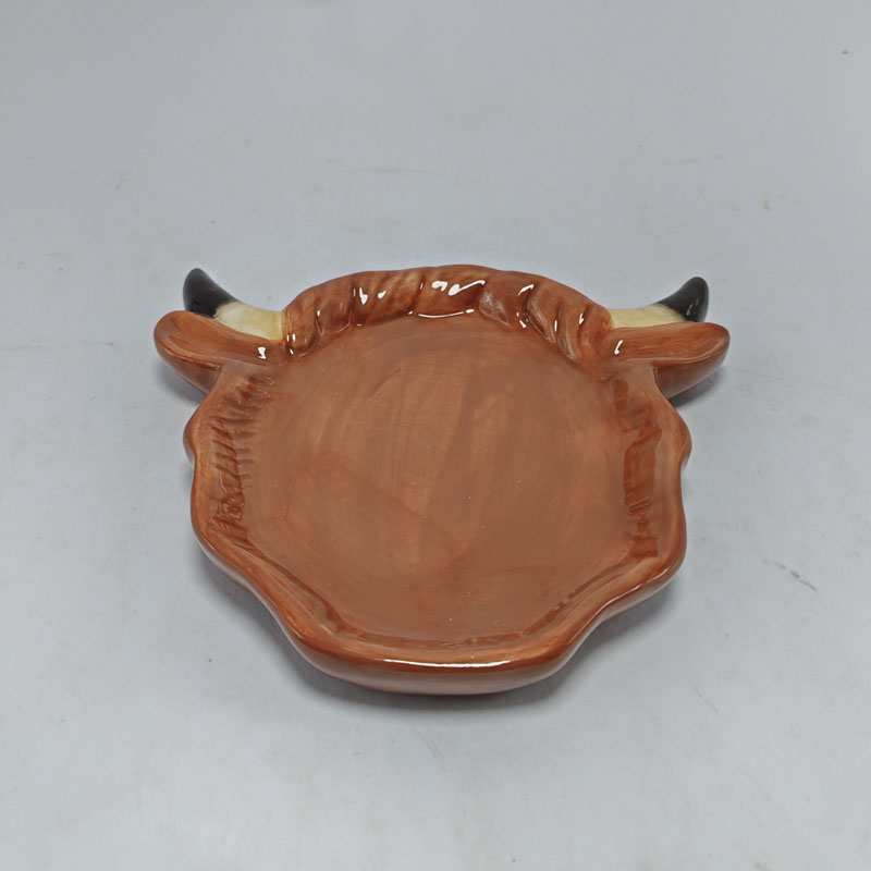 Brown Ceramic Highland Cow Head Tray, Farmhouse Style Tray for Jewelry & Small Trinket Storage