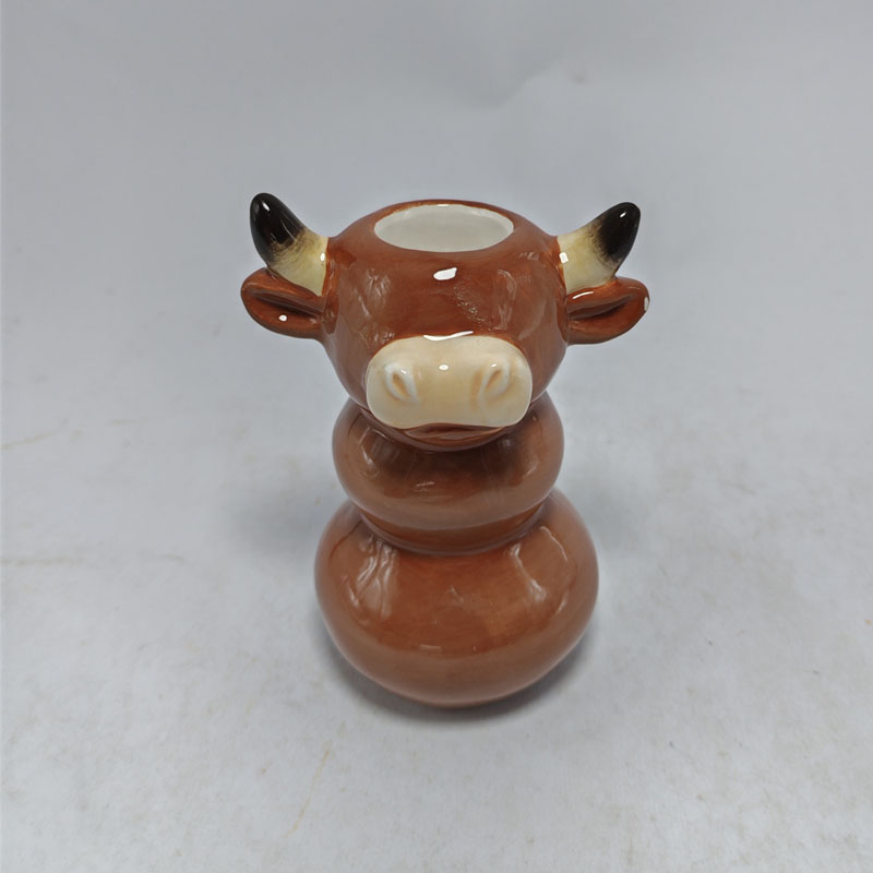 Brown Cow Head Shaped Ceramic Candle Holder, Stacked Cute Calf Tealight Holder