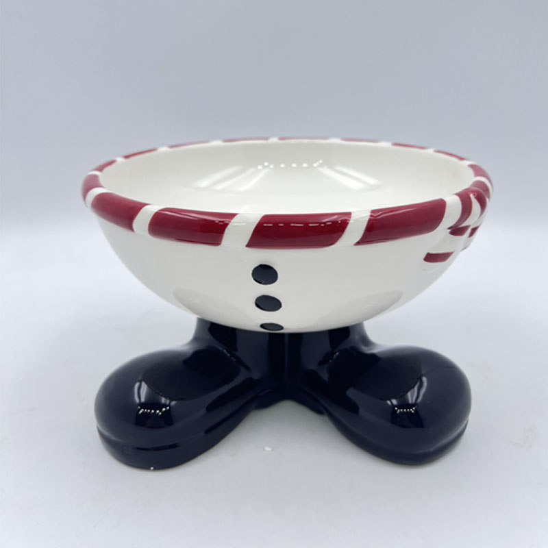 White Ceramic Christmas Footed Candy Bowl with Red & White Swirl Candy Cane Rim, Fun Festive Tabletop Snack Serving Decor Bowl