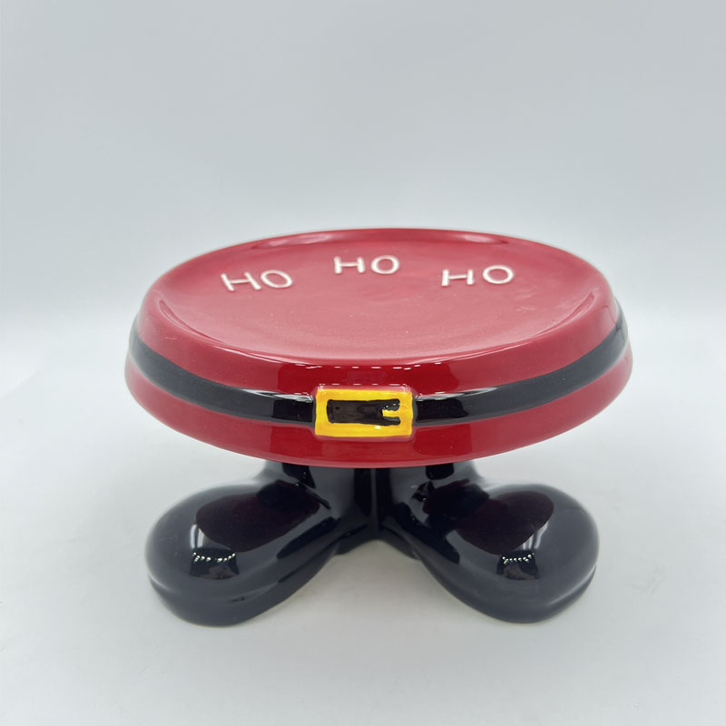 Santa Belt Shaped Raised Ceramic Tray,Christmas Dessert Stand