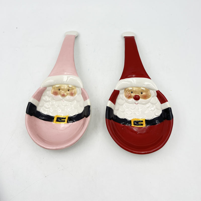 Adorable Santa Ceramic Spoon Rest | Classic Red & Pink Color Options | 3D Relief Half-Body Design | Holiday Gift