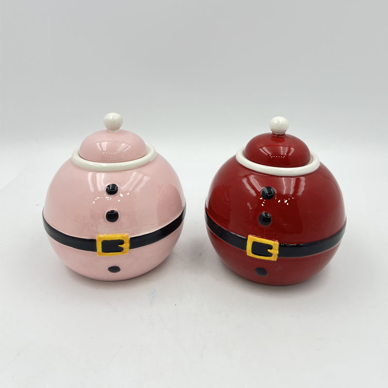Chubby Round Santa Claus Ceramic Candy Jar with White Knob Sealed Lid, Cute Festive Food Storage Canister, Tabletop Decor Ornament