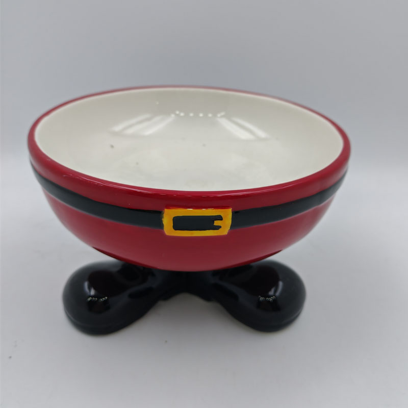 Classic Red Santa Belly Ceramic Pedestal Bowl | Black Belt & Yellow Buckle Accent | Boot Base Support | Holiday Candy & Snack Bowl