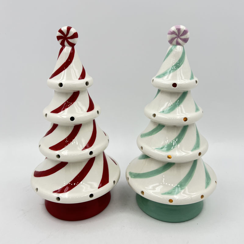 Peppermint Swirl Ceramic Christmas Tree, Dual Color Versions, Holiday Table and Mantel Decor