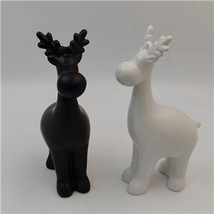 Matte Black & White Ceramic Reindeer Figurine, Minimalist Smooth Reindeer Statue, Modern Farmhouse Tabletop Christmas Decor