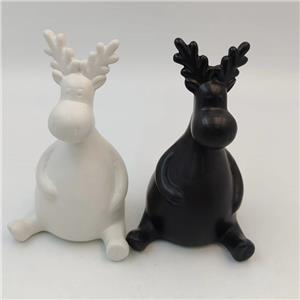 Minimalist Matte Ceramic Reindeer Figurine | Black & White Seated Deer Sculpture | Abstract Antler Design | Modern Nordic Tabletop Home Decor