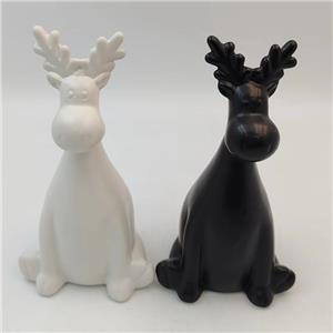 Minimalist Matte Sitting Reindeer Ceramic Figurine, Black & White Solid Color Christmas Decor (White / Black)