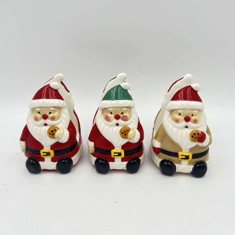Glossy Ceramic Santa Napkin Holder, Sitting Santa Holding Cookie Table Decor, Christmas Kitchen Table Accessory