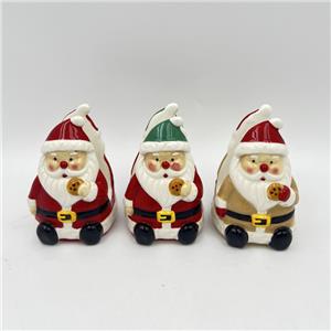 Glossy Ceramic Santa Napkin Holder, Sitting Santa Holding Cookie Table Decor, Christmas Kitchen Table Accessory