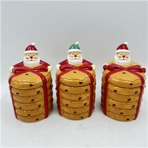 Mini Santa Claus Eco-Friendly Bow Wrapped Stacked Cookie Ceramic Figurine