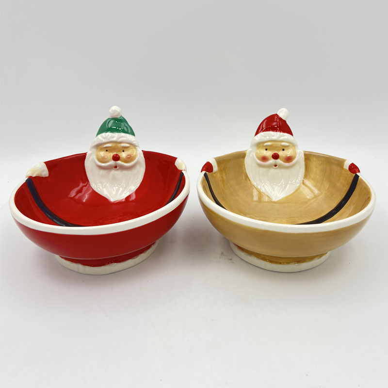 Glossy Ceramic Santa Candy Bowl, 3D Santa Claus Serving Bowl, Christmas Tabletop Snack Storage Decor