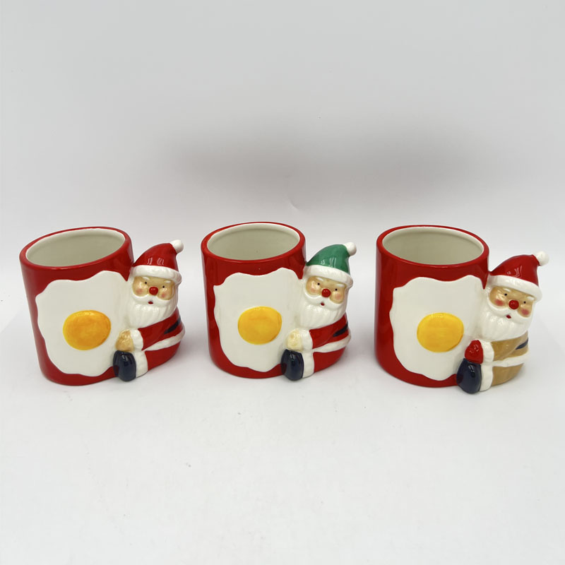 3D Hugging Santa Ceramic Red Mug | Relief Half-Body Design with Belly Button Accent | Creative Holiday Coffee/Tea Cup