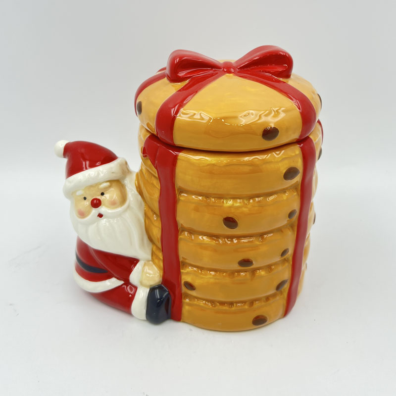 Cute Side-Sitting Santa Claus Hugging Stacked Cookie Biscuit Decoration