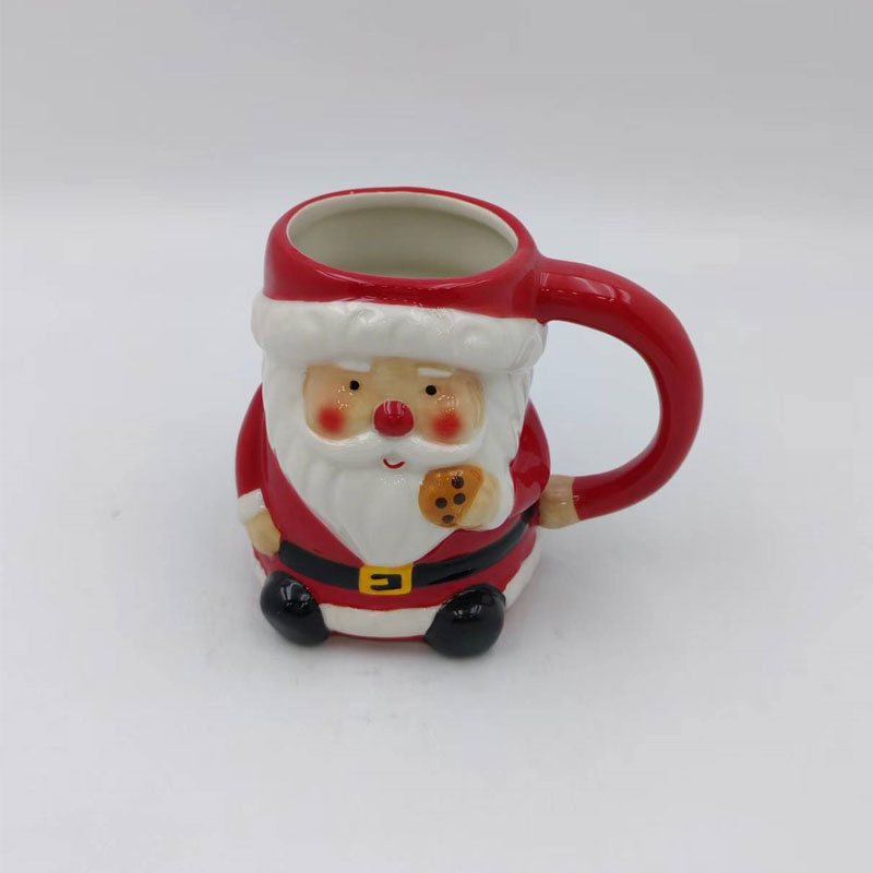Sitting Santa 3D Ceramic Mug | Holding Chocolate Chip Cookie | Glossy Red Glaze | Holiday Hot Drink Cup & Christmas Gift