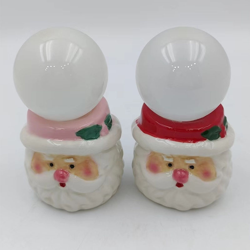 Vintage Santa Ceramic Figurine Set, Pink & Red Two Color Options, Glossy Ceramic Christmas Decor for Kitchen and Tabletop