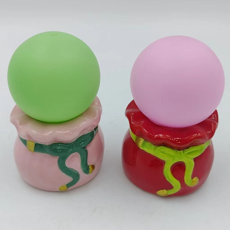 Ceramic Gift Bag Base LED Night Light Figurine, 2 Color Options Pink & Red, Pastel Globe Lamp Christmas Tabletop Decor