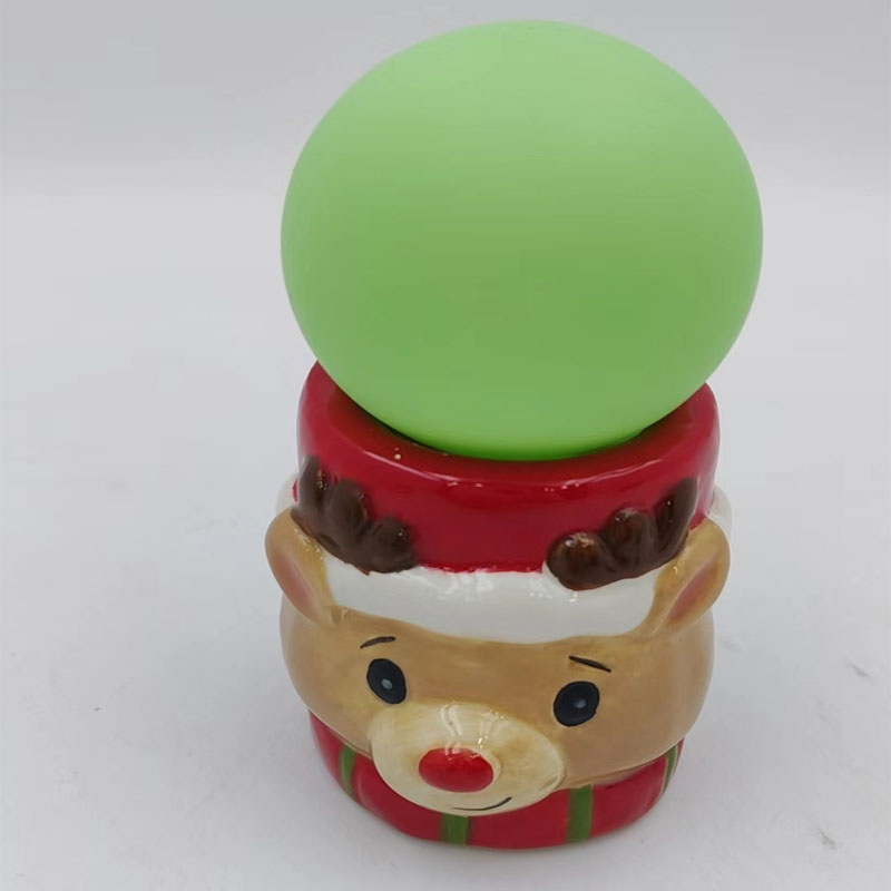 Hand-Painted Rudolph Red Nose Reindeer Ceramic Base, Matte Lime Green Frosted Lampshade, Cute Christmas Ambient Night Light for Bedroom & Mantel