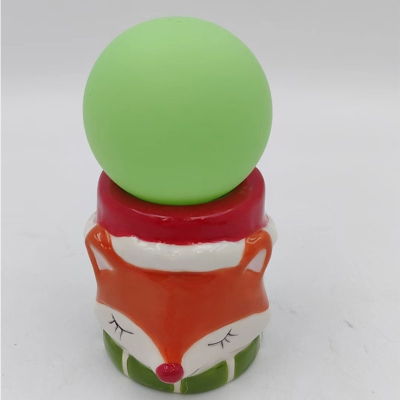 Sleeping Fox Ceramic Night Light Base | Matte Green Globe & Green Striped Scarf Design | Winter Fairy Tale Desk Decor