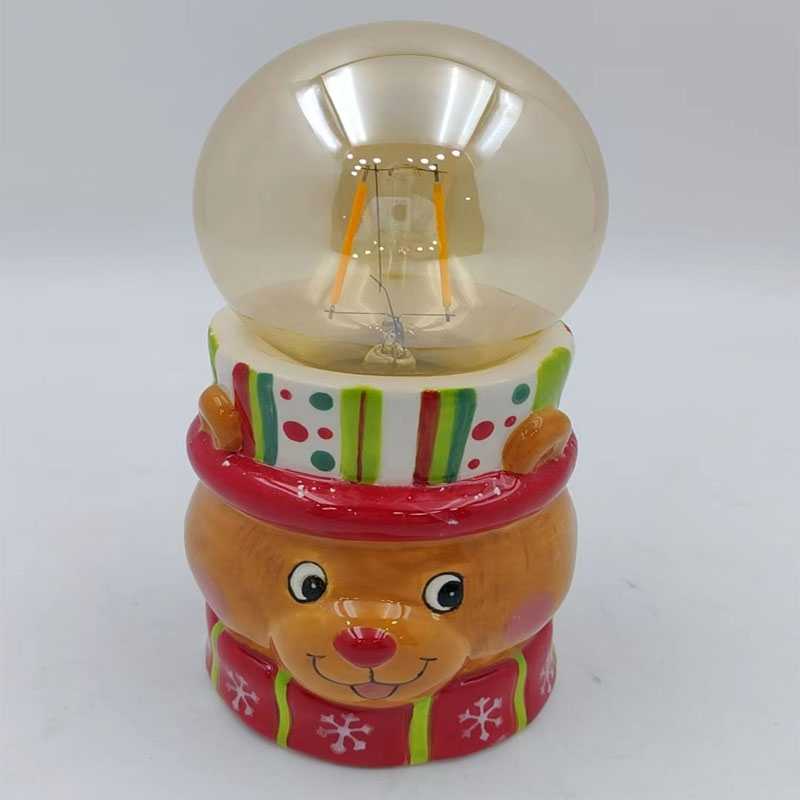 Chunky Gingerbread Bear Ceramic Base, Amber Tinted Spherical Edison Bulb, Retro Christmas Style Bedroom Ambient Mini Table Lamp