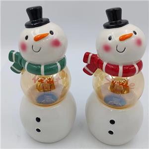 Cute Ceramic Snowman Night Light with Black Top Hat & Amber Clear Globe Bulb, Green Scarf & Red Scarf Two‑Tone Christmas Tabletop Decor