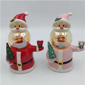 Glossy Ceramic Santa Night Light Holding Mini Christmas Tree & Gift Box, Amber Globe Bulb Christmas Tabletop Ambient Lamp