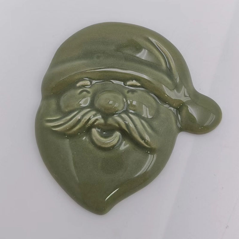 Olive Green Embossed Santa Claus Head, Retro Christmas Decor Ornament