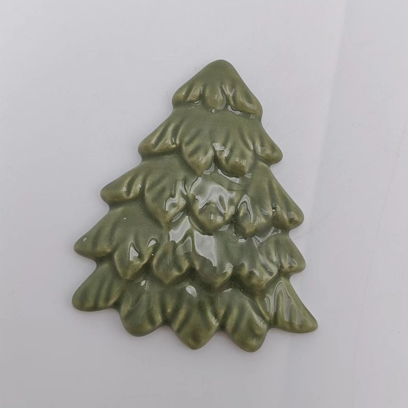 Olive Green Ceramic Christmas Tree Tabletop Figurine | Single-Sided Embossed Pine Design | Holiday Home Decor