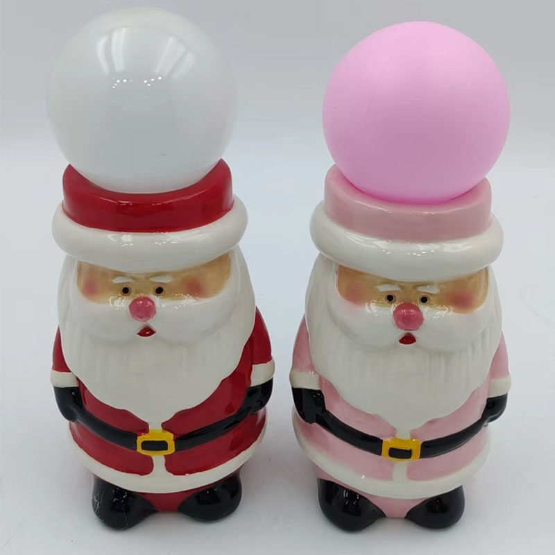 Santa Claus Globe-Top Ceramic Night Light, Christmas Tabletop Atmosphere Lamp (Red / Pink)