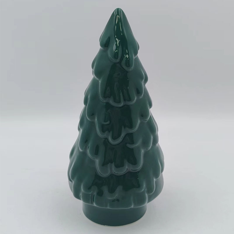Dark Forest Green Glossy Ceramic Christmas Tree Figurine | Dripping Wave Layered Silhouette | Minimalist Holiday Tabletop Decor