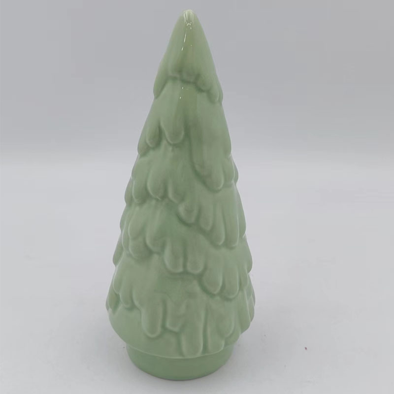 Mint Green Layered Pine Needle Ceramic Christmas Tree, Soft Embossed Holiday Decor Figurine