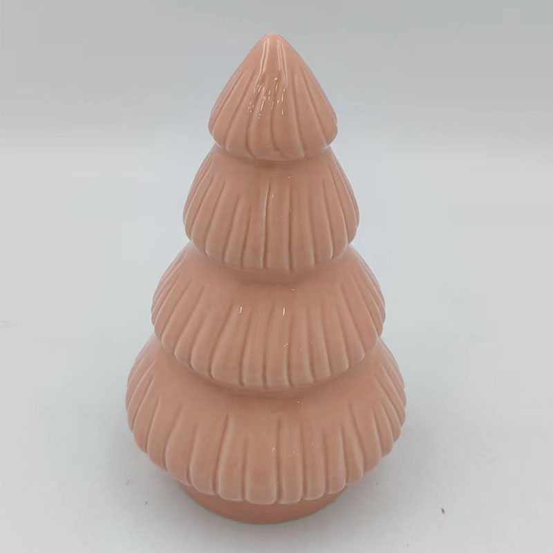 Macaron Pink 3D Ceramic Christmas Tree | Vertical Line Design | Cozy Holiday Tabletop Figurine | Sweet Gift Idea